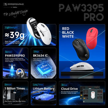 ATTACK SHARK × MAMBASNAKE M3 Superlight Gaming Mouse | 39g | PAW3395PRO | 40000 DPI | 200Hr Battery