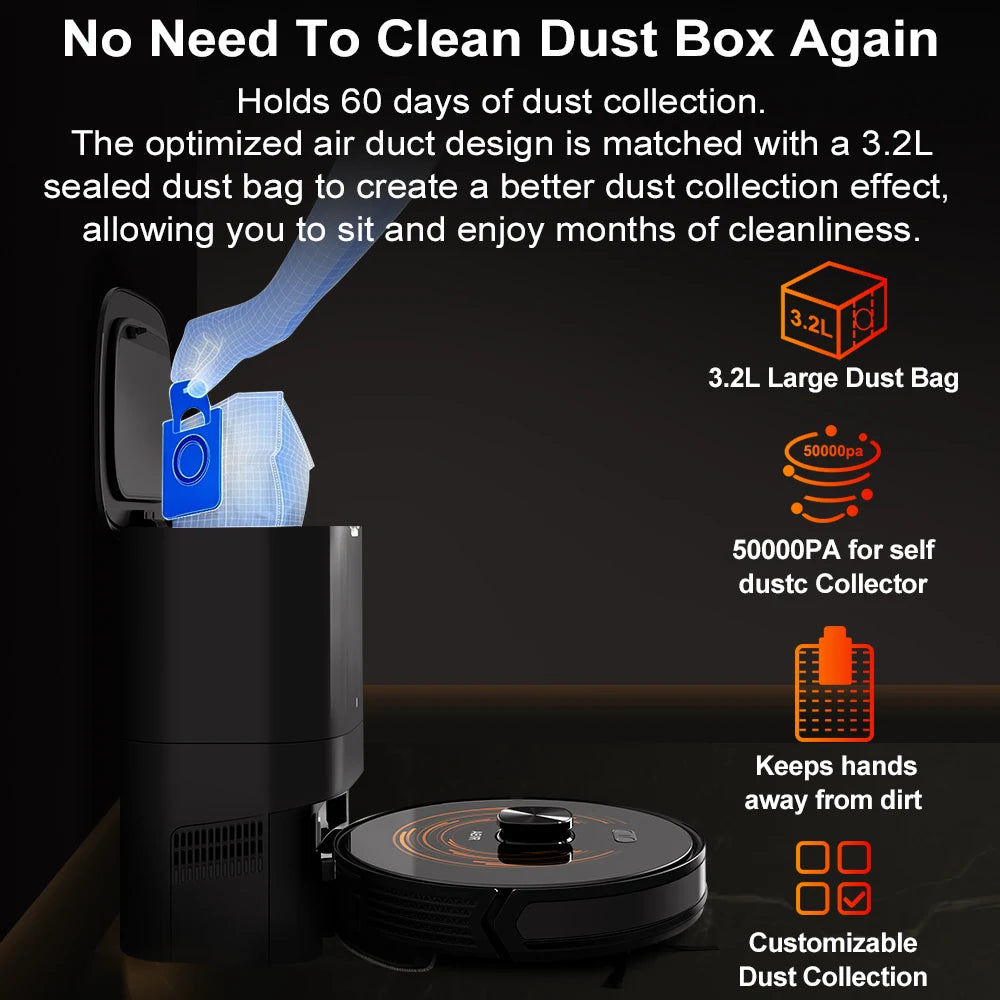 ABIR K30 Robot Vacuum Cleaner – Auto-Empty Dock, UV Spot Cleaning, 6500Pa, Multi-Floor Map