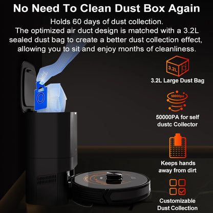 ABIR K30 Robot Vacuum Cleaner – Auto-Empty Dock, UV Spot Cleaning, 6500Pa, Multi-Floor Map