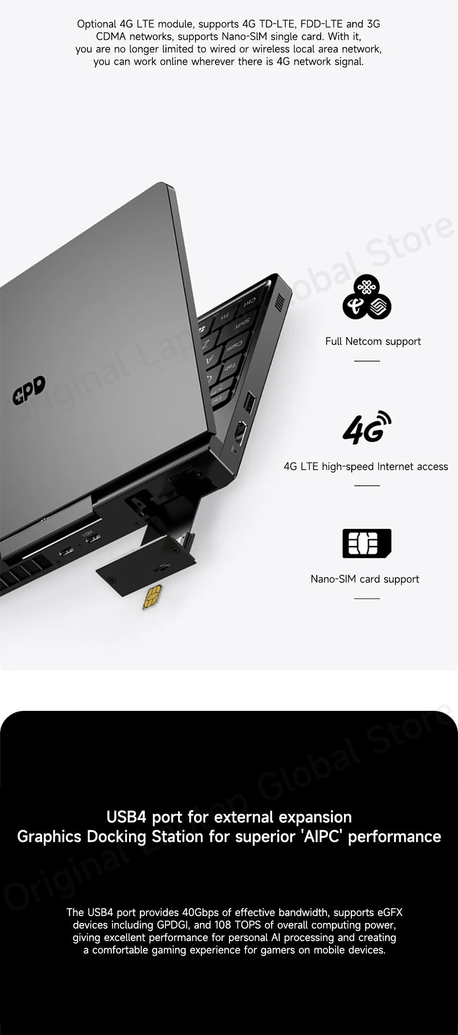 GPD Pocket 4 Mini Laptop – 8.8" 2.5K 144Hz, AMD Ryzen 7 8840U / AI 9 HX 370, Up to 32GB RAM