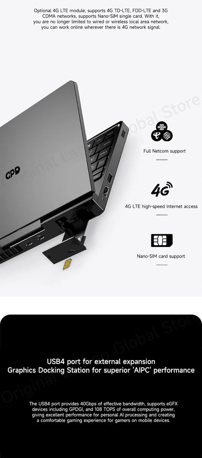 GPD Pocket 4 Mini Laptop – 8.8" 2.5K 144Hz, AMD Ryzen 7 8840U / AI 9 HX 370, Up to 32GB RAM