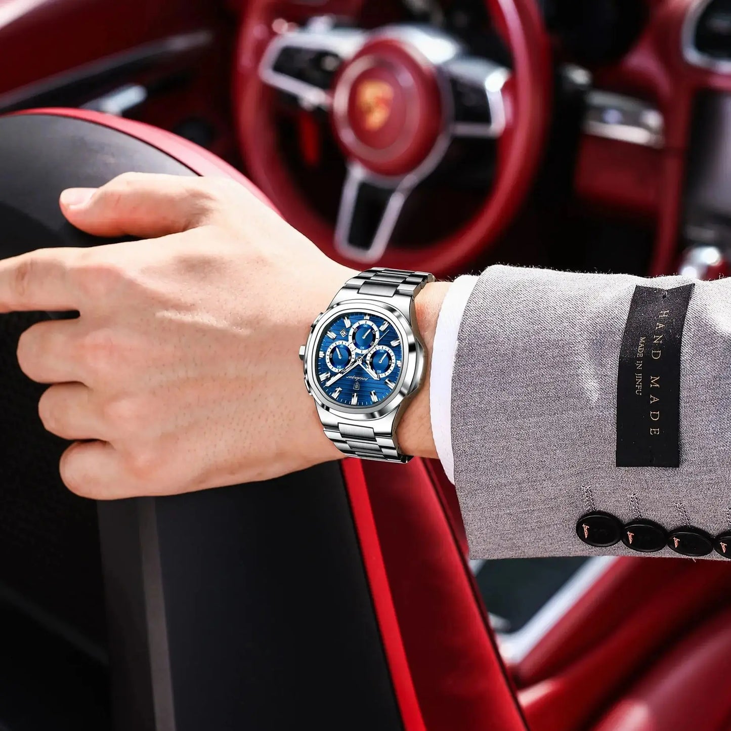 POEDAGAR Men's Luxury Chronograph Watch – Stainless Steel, Waterproof, Luminous, Date