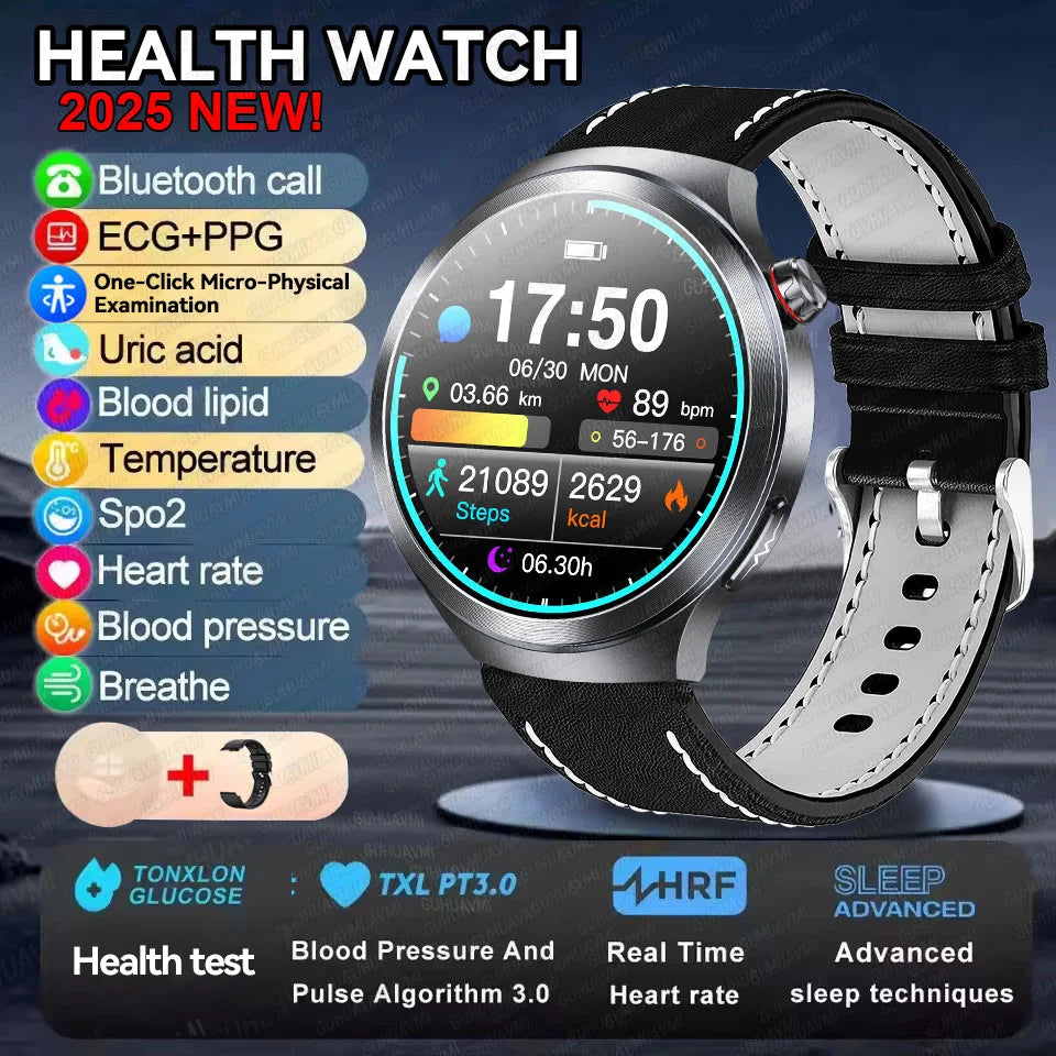 2025 Health Smart Watch – ECG+PPG, Blood Pressure, Blood Oxygen, Uric Acid, Bluetooth Call