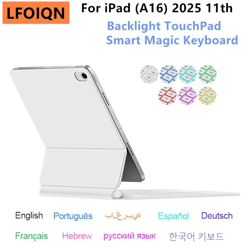 Magic Keyboard for iPad 11th Gen (A16) 2025 | Smart Case | Multi-Language | Black & White | 7 Languages
