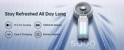 JISULIFE 3-in-1 Portable Handheld Fan – 5 Speeds, LED Display, 3600/5000mAh, Hand/Desk/Neck