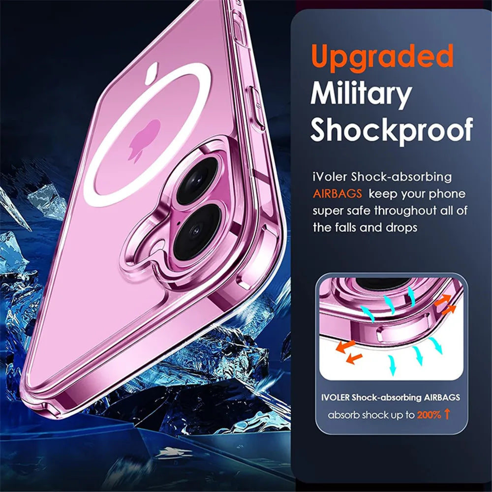 Magnetic Wireless Charging Case for iPhone 12–17 – MagSafe Compatible Transparent Cover