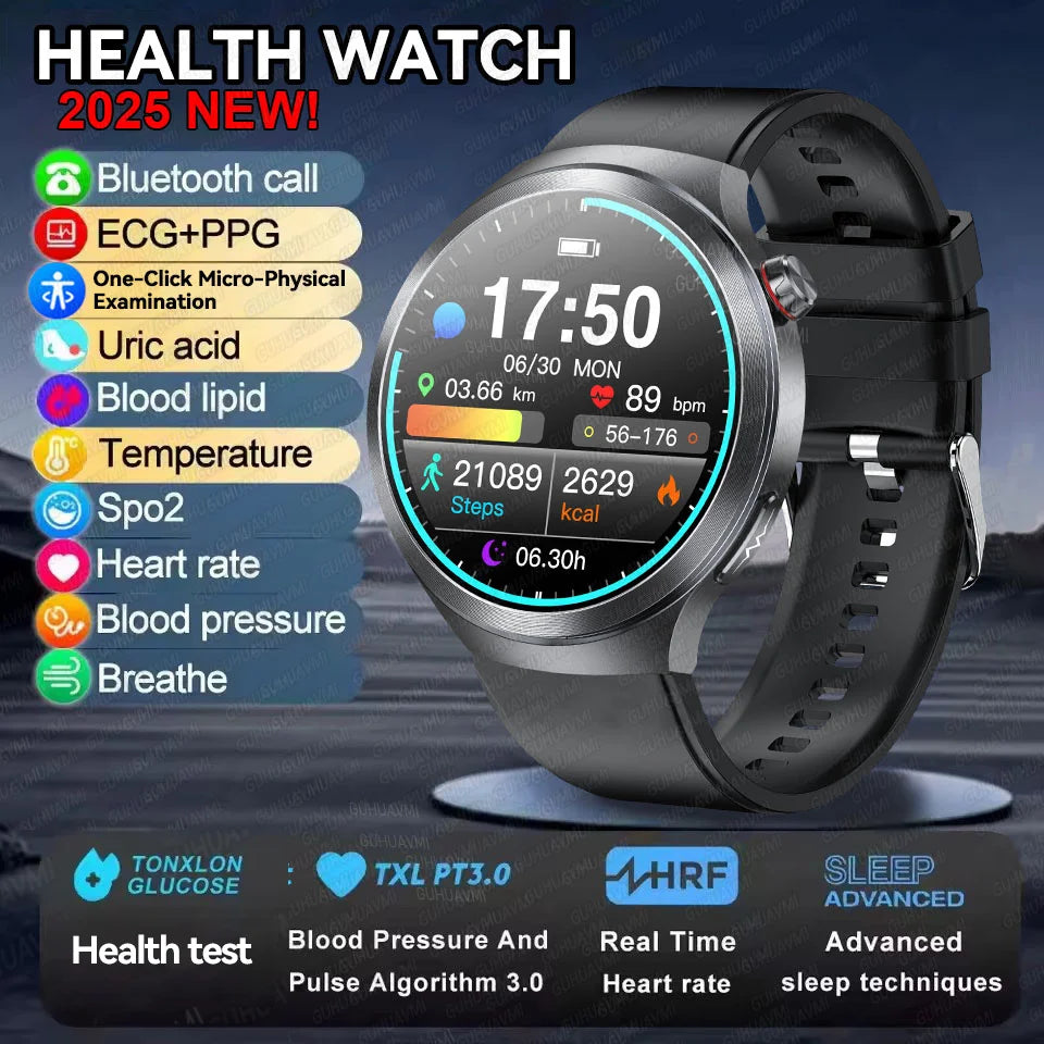 2025 Health Smart Watch – ECG+PPG, Blood Pressure, Blood Oxygen, Uric Acid, Bluetooth Call