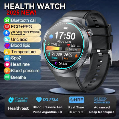 2025 Health Smart Watch – ECG+PPG, Blood Pressure, Blood Oxygen, Uric Acid, Bluetooth Call
