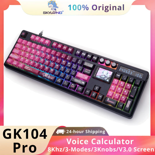 SKYLOONG GK104 Pro Full-Size Wireless Mechanical Keyboard – 104 Key, Hot-Swap, RGB, Macro Knob