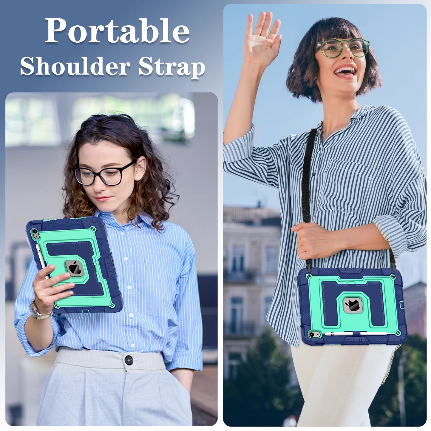 Hybrid 3-Layer Shockproof iPad Case with Shoulder Strap – 11" 2025 / 10.9" 2022