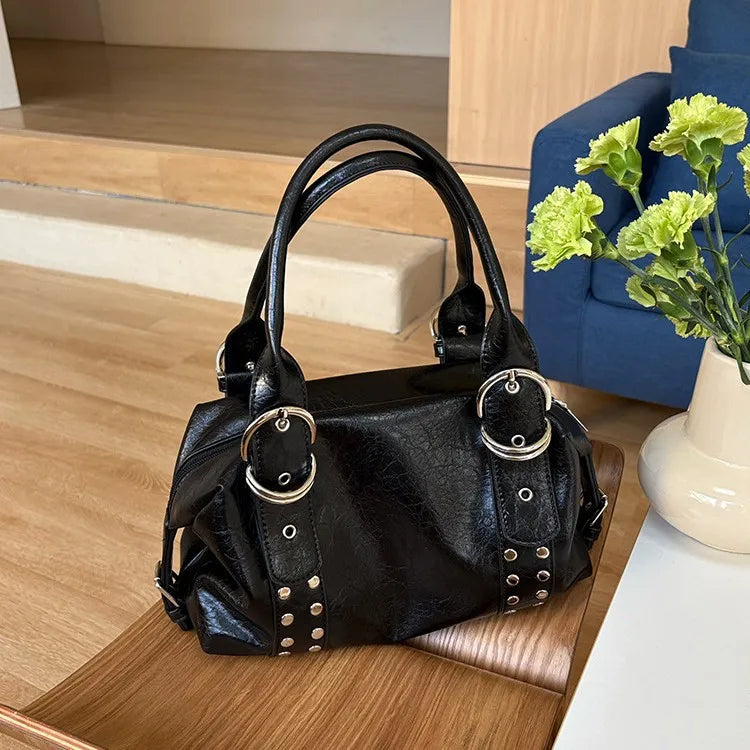 NIGEDU Rivet PU Leather Shoulder Bag