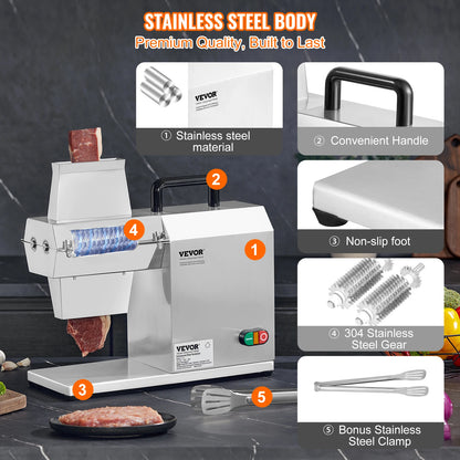 SucceBuy Commercial Meat Tenderizer 450W – 17", 54 Blades, Electric, Stainless Steel
