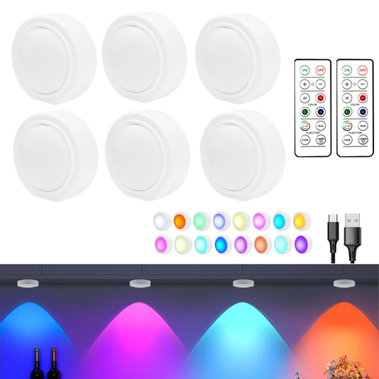 RGB LED Under Cabinet Light – 16 Colors, USB Rechargeable, Remote Control