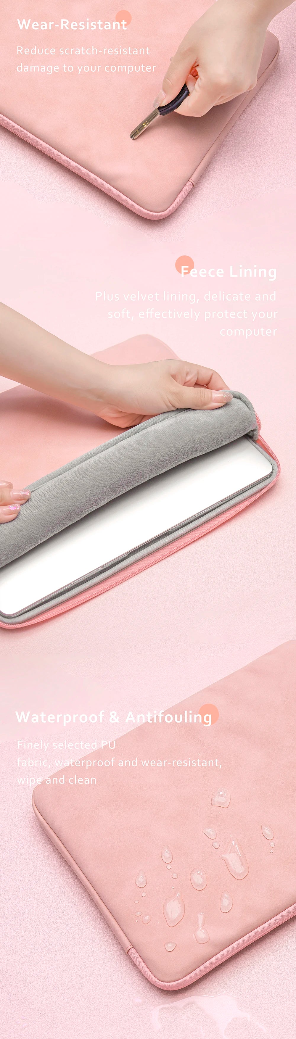 EGYAL Laptop Sleeve Bag – PU Zipper, 13–16", MacBook Air/Pro, Dell, Xiaomi, Huawei, 3 Colors