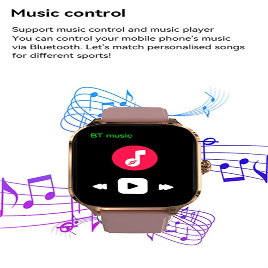 R.E.D. Shopping Smart Watch 2026 with 2.01-inch HD full touch screen, showing Bluetooth calling and fitness tracking features.
