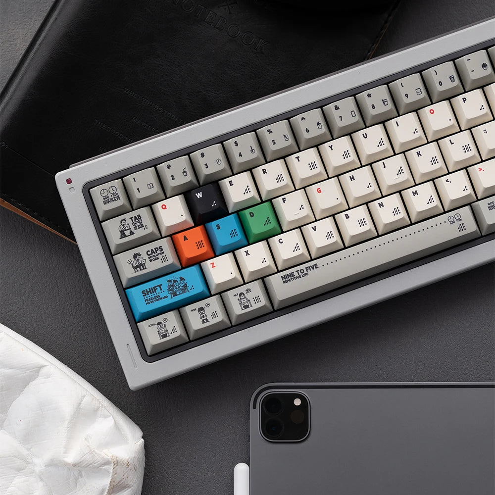 Retro Gray PBT Keycaps 140+ Keys – Cherry Profile, Five-Sided Dye-Sub, 64/87/98/108