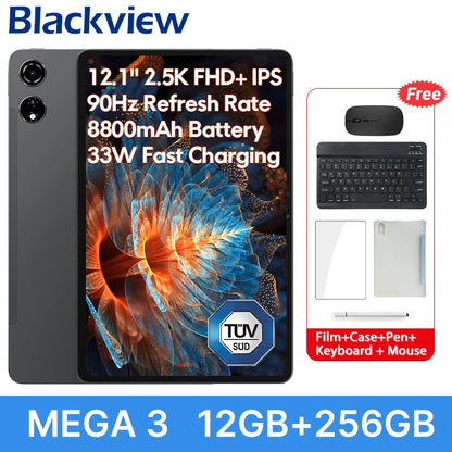 Blackview MEGA 3 Tablet | 12.1" 2.5K 90Hz | Android 15 | 12GB+256GB | 8800mAh 33W | 50MP | 4G