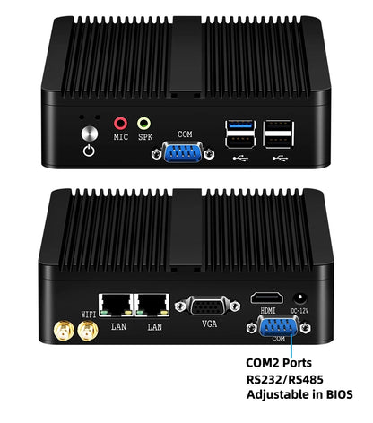 XCY Fanless Mini PC – Intel Celeron J1900, Quad-Core, Gigabit Ethernet, HDMI, VGA, WiFi, Windows/Linux