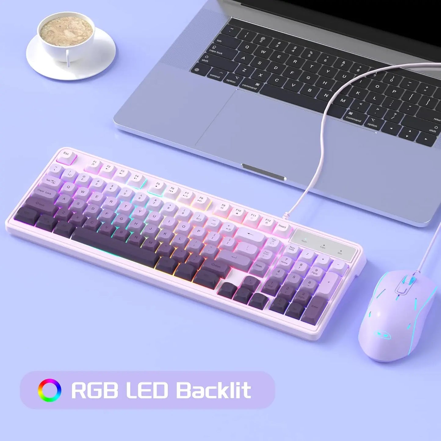 MageGee Creamy Wired Gaming Keyboard & Mouse Combo – 7-Color Rainbow Backlight, Classic Layout