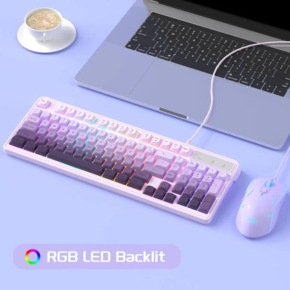 MageGee Creamy Wired Gaming Keyboard & Mouse Combo – 7-Color Rainbow Backlight, Classic Layout