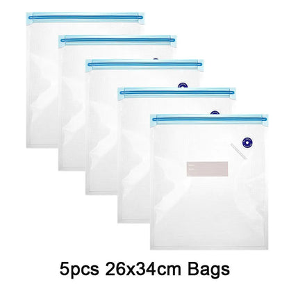 Sous Vide Vacuum Sealer Bags & Manual Pump – Reusable Food Saver Bags for Kitchen Food Storage