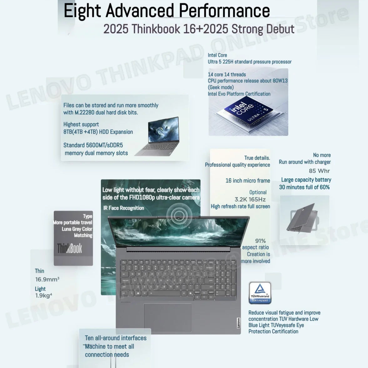 Lenovo ThinkBook 16+ Laptop – Intel U5/U7/U9, 32GB+1TB, 3.2K 165Hz