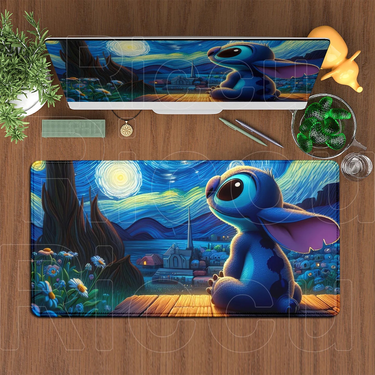 Cute Anime XXL Gaming Mouse Pad – Kawaii Stitch Design, Lock Edge, Non-Slip Rubber