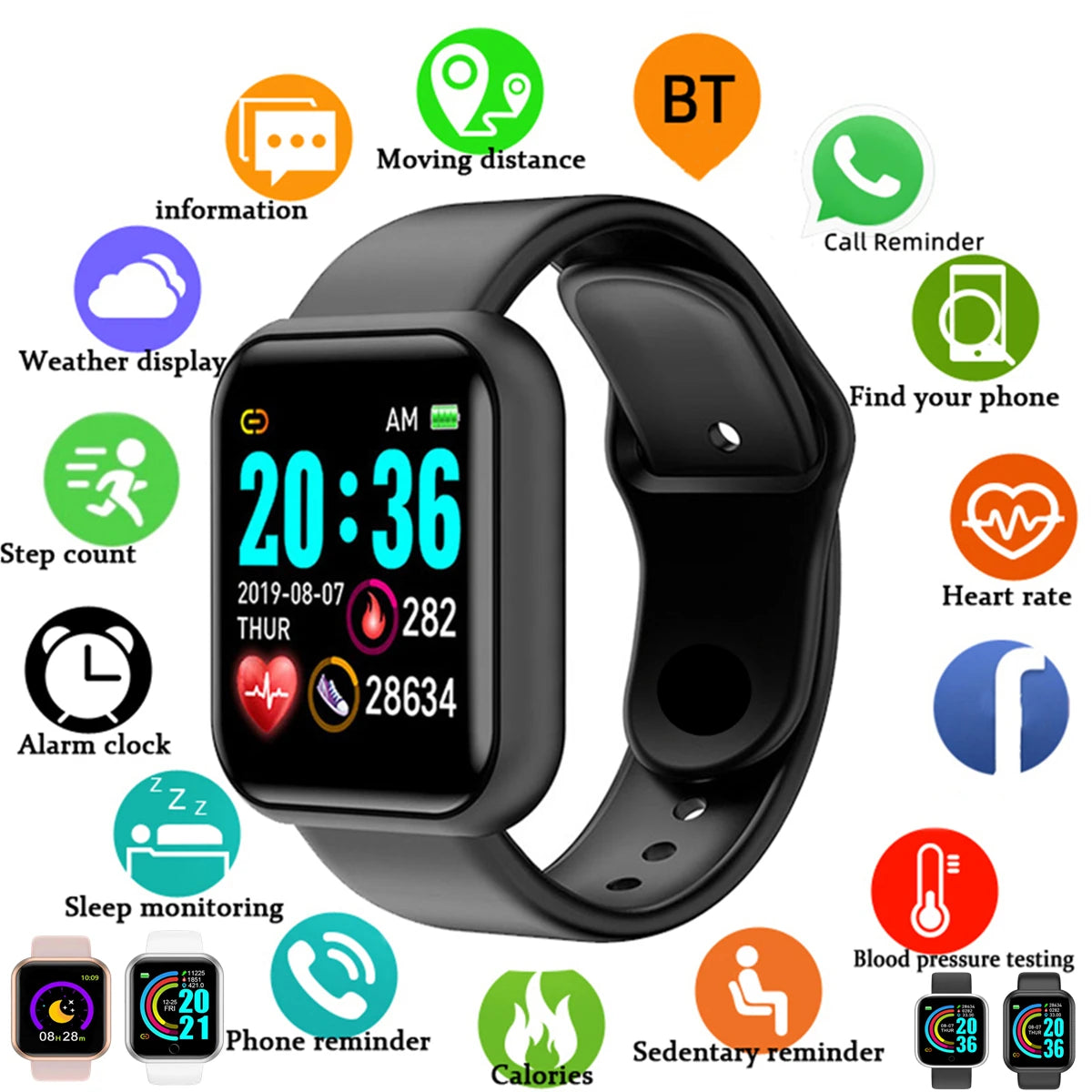 R.E.D. Shopping smart watch with Bluetooth fitness tracker, music control, and calorie monitor display on a sleek electronic wearable