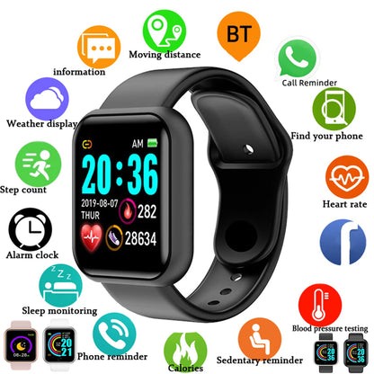 R.E.D. Shopping smart watch with Bluetooth fitness tracker, music control, and calorie monitor display on a sleek electronic wearable