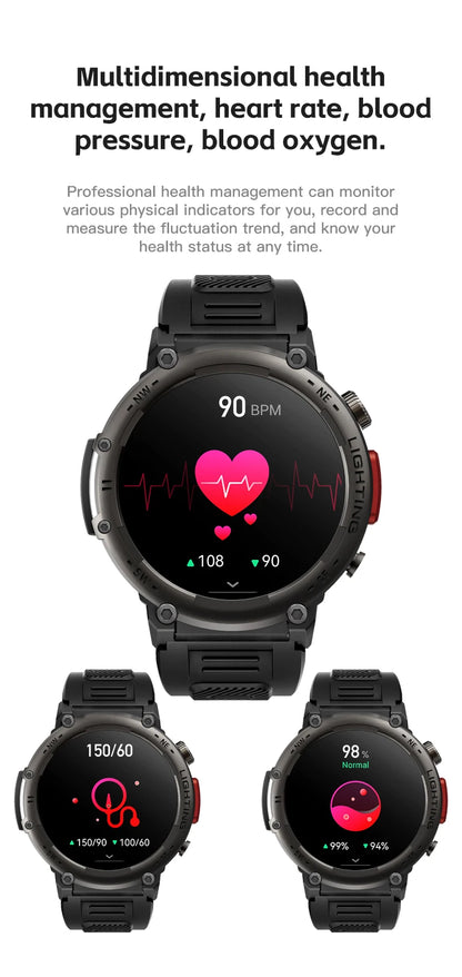 Imosi Outdoor Smart Watch with Flashlight – Sport Fitness Tracker, Blood Pressure, IP67