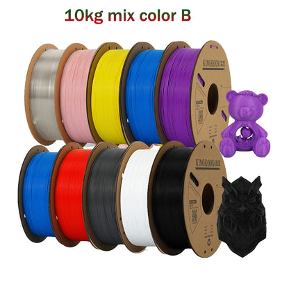 KINGROON PLA Filament 1.75mm – 5 or 10 Rolls, Mixed Colors, No Bubble