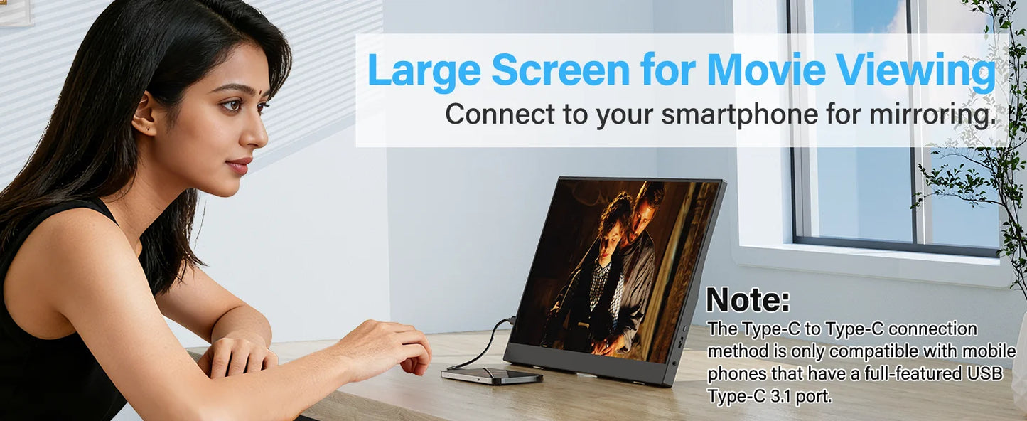 Amoudo 15.6" Portable Monitor – 1080P IPS, USB-C, Mini HDMI, VESA, Penhole Stand