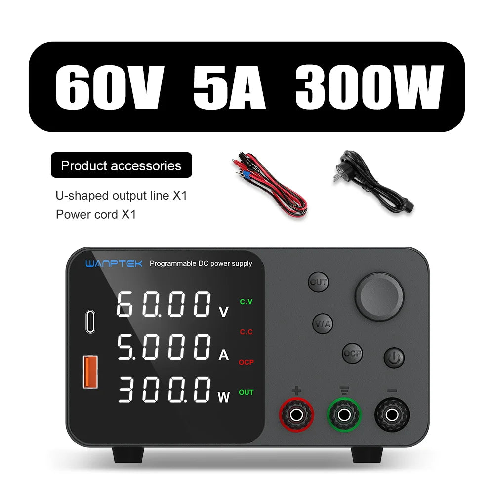 Wanptek Adjustable DC Lab Bench Power Supply – 30V/10A, 60V/5A, 120V/3A
