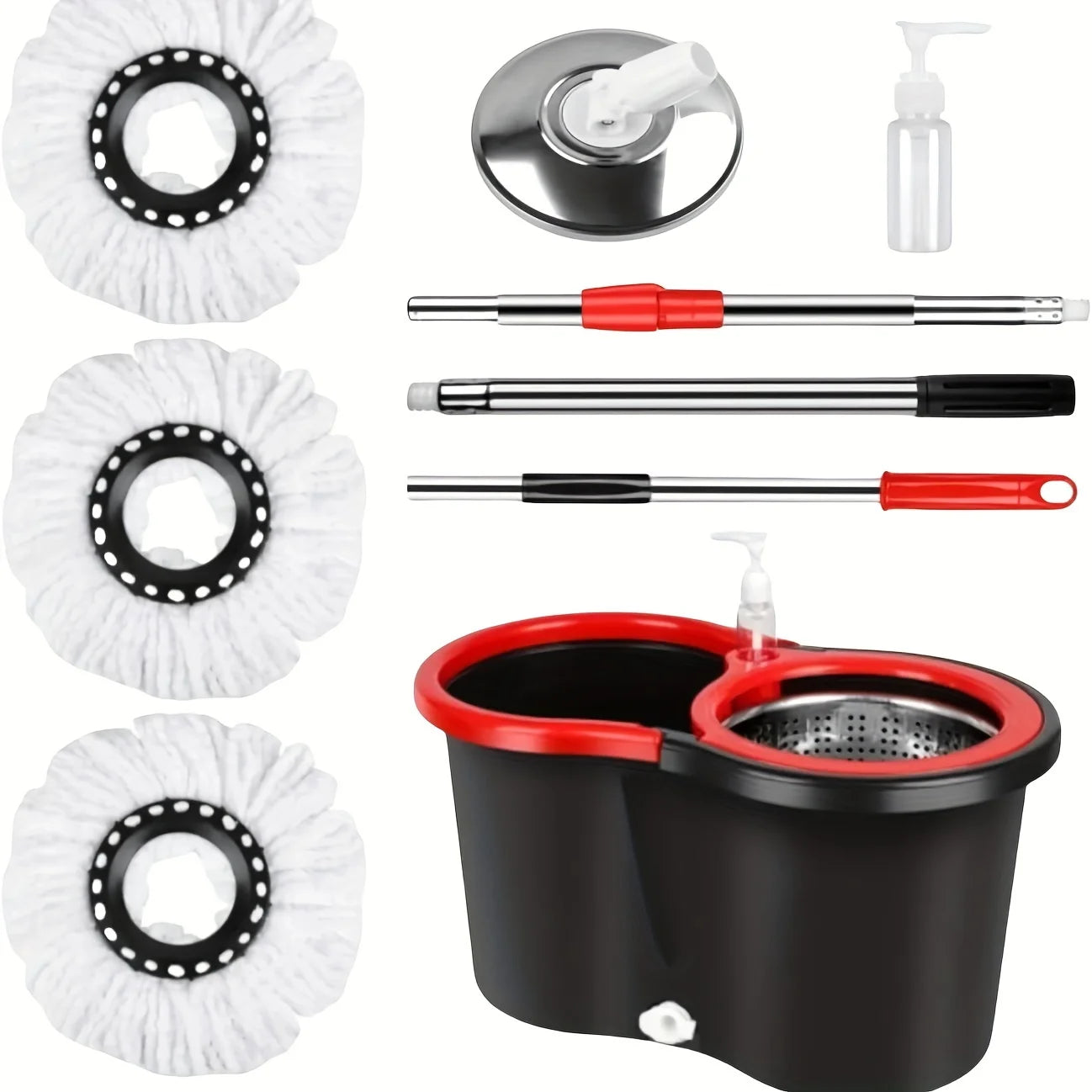 Heavy-Duty Spin Mop & Bucket System – 360° Rotating Floor Cleaner with Adjustable Handle & 3 Mop Heads