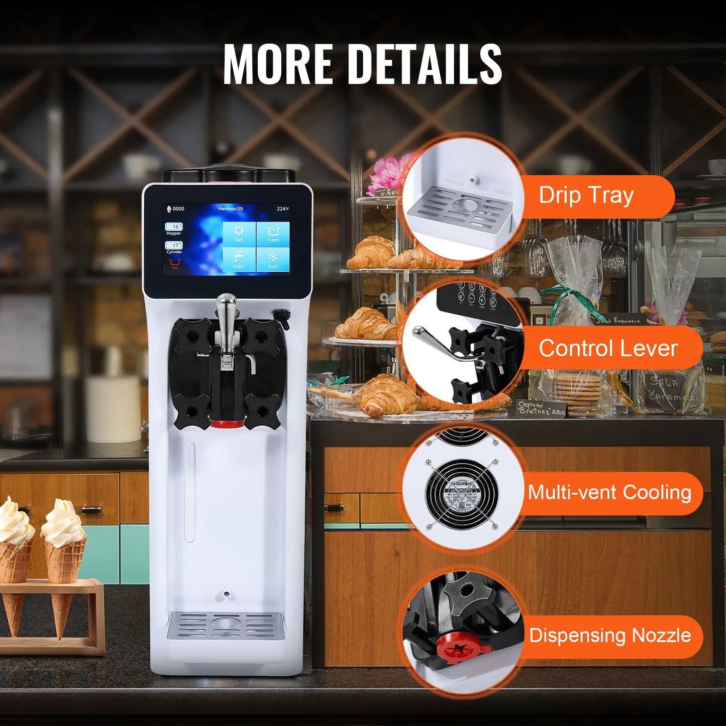SucceBuy 4L Soft Serve Ice Cream Machine – Touch Screen, Auto Clean, Pre-Cooling | EU