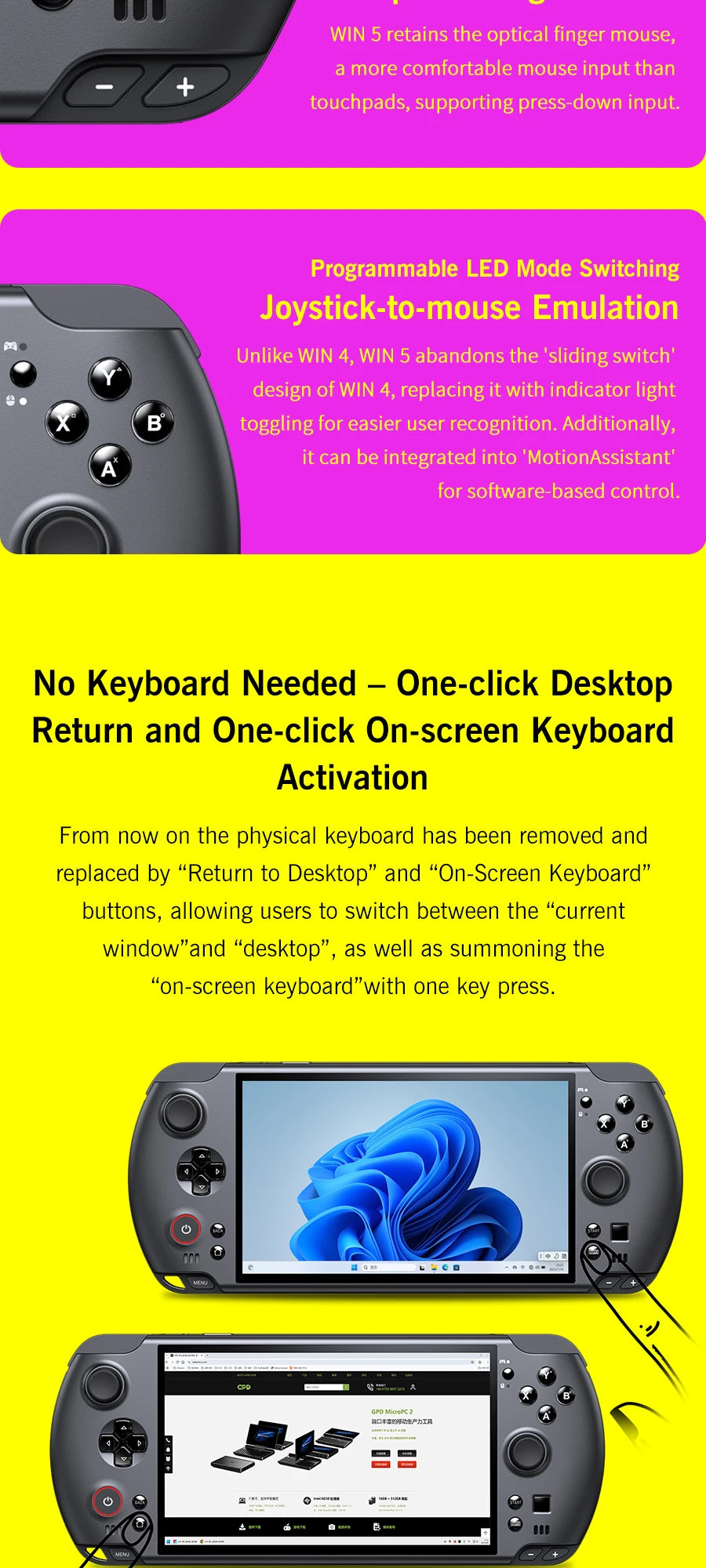 GPD WIN 5 Handheld Gaming PC – AMD Ryzen AI, 7" OLED 120Hz, 32/64GB DDR5, up to 2TB SSD, Windows 11