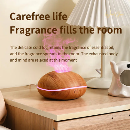 HLCOME Ultrasonic Aroma Diffuser – 200ml Wood Grain, 7 Color LED, Remote Control, Essential Oil Humidifier for Home & Bedroom