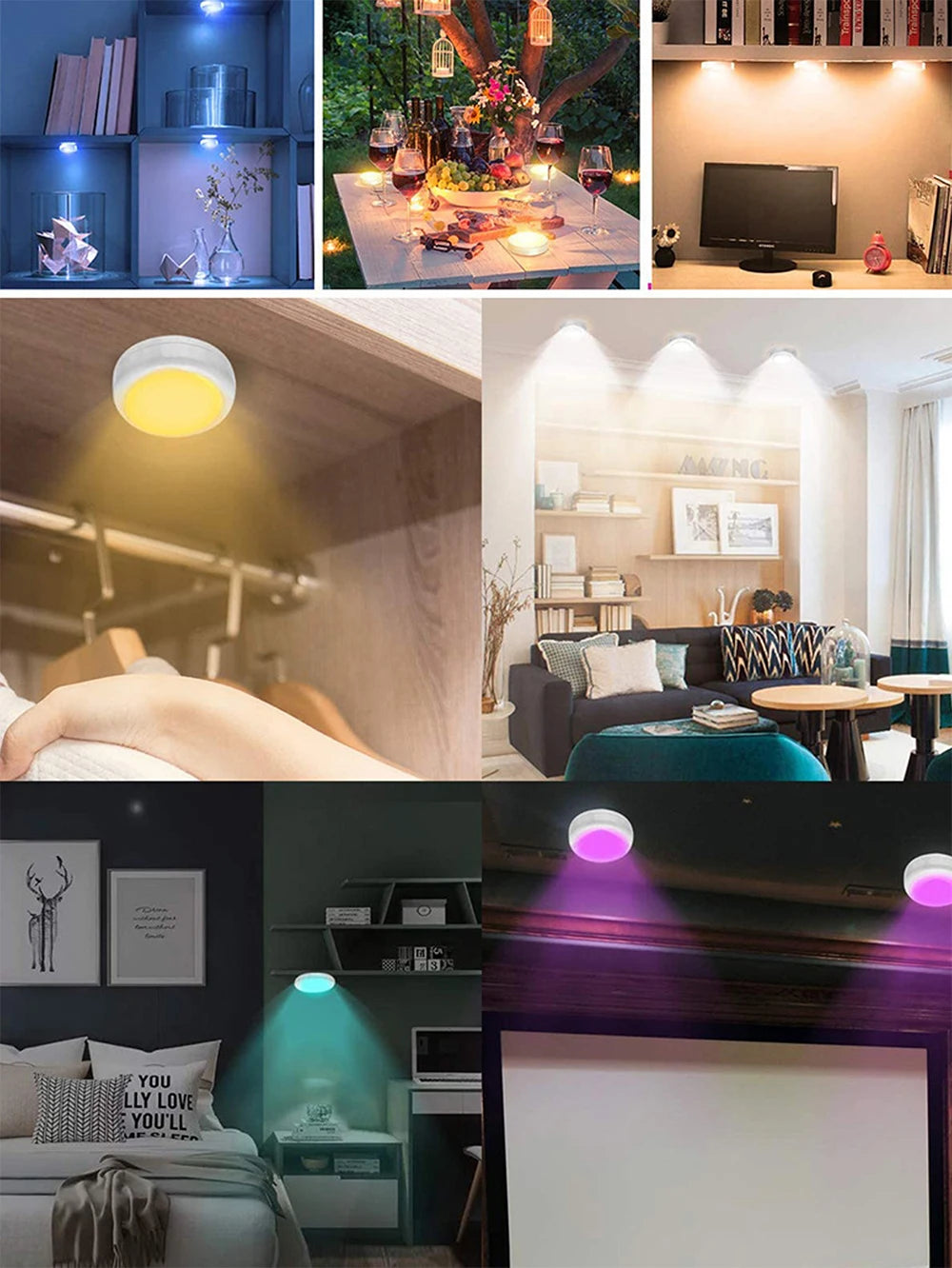 RGB LED Under Cabinet Light – 16 Colors, USB Rechargeable, Remote Control