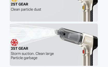 R.E.D. Shopping SZUK portable car vacuum cleaner with 100W power, 15KPa suction, 3-in-1 wireless handheld device for cleaning.