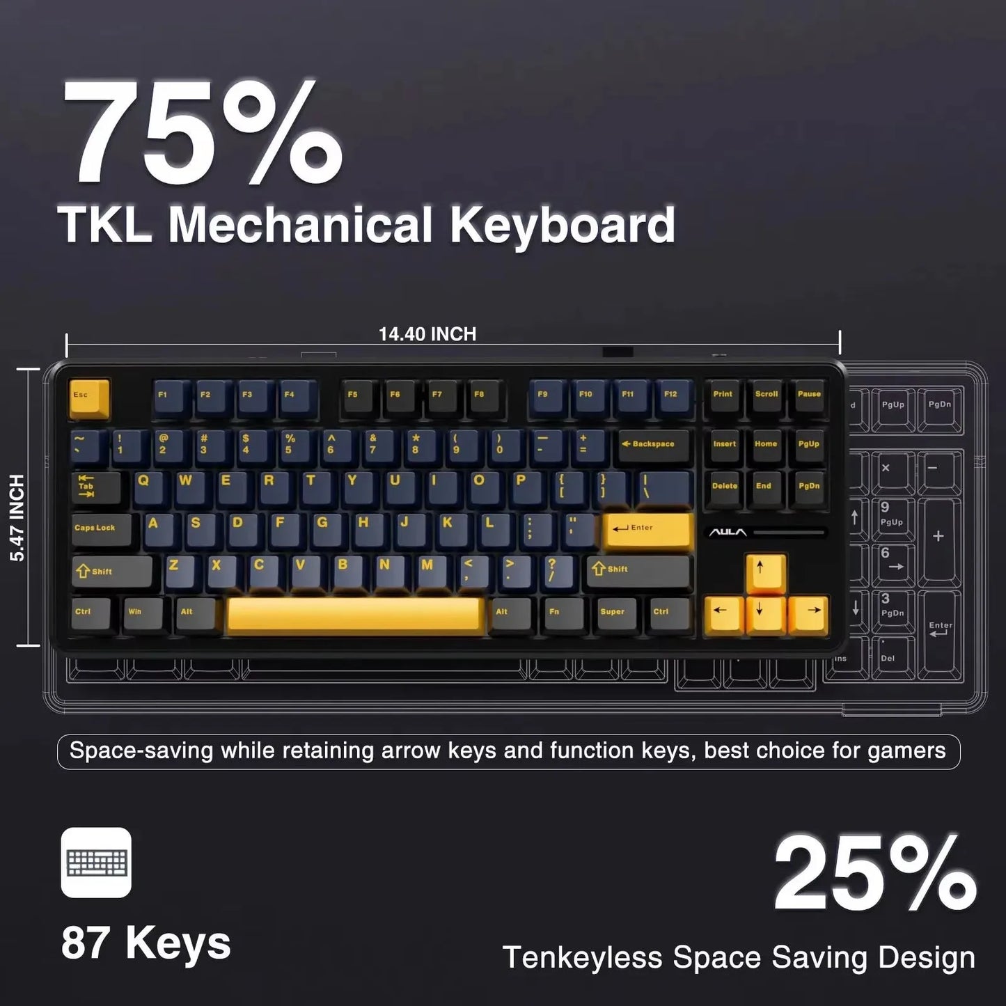 AULA F87 Pro Tri-mode Mechanical Keyboard – 8000mAh, Hot-Swap, RGB, PBT, Gasket Mount