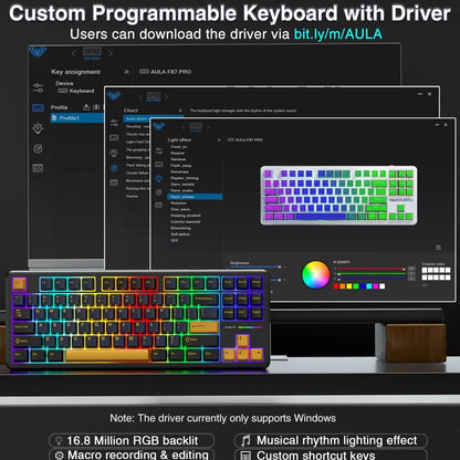 AULA F87 Pro Mechanical Keyboard – 87-Key, Tri-Mode, 8000mAh, Hot Swap, RGB, PBT Gasket