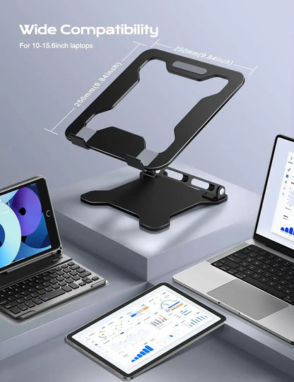 Adjustable Metal Laptop Stand — Foldable Ventilated Cooling Riser for 10"-15.6" Notebooks