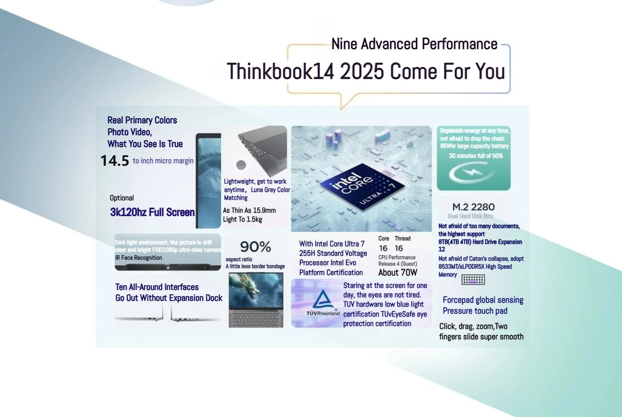 Lenovo ThinkBook 14+ 2025 Laptop | Intel Ultra 5/7/9 | Intel Arc 130T/140T | 32GB DDR5 | 1TB SSD | 14.5" 120Hz