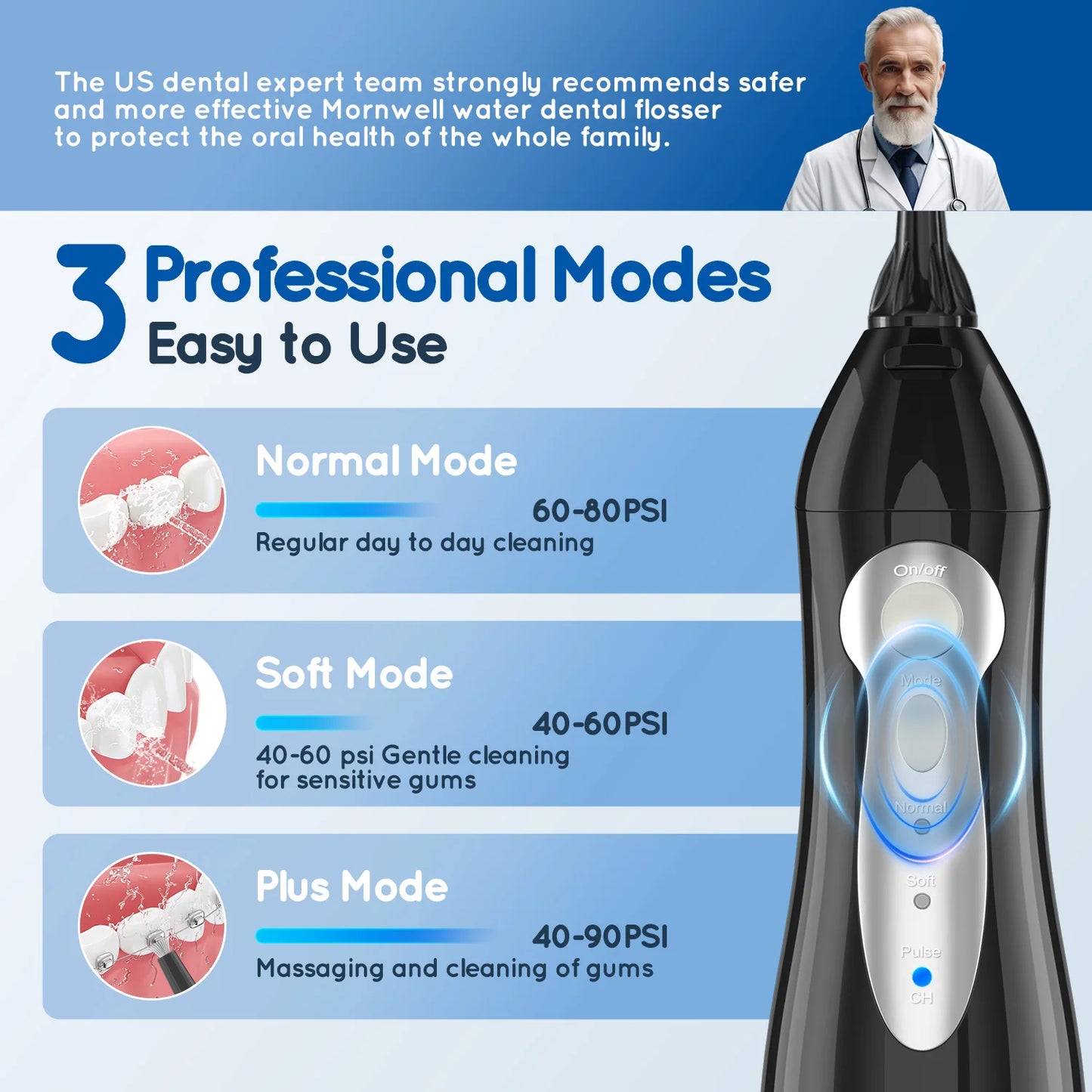 Mornwell D52 Portable Water Flosser + X3 Electric Toothbrush Combo – 4 Modes, 300ml Tank, Rechargeable, Travel-Ready