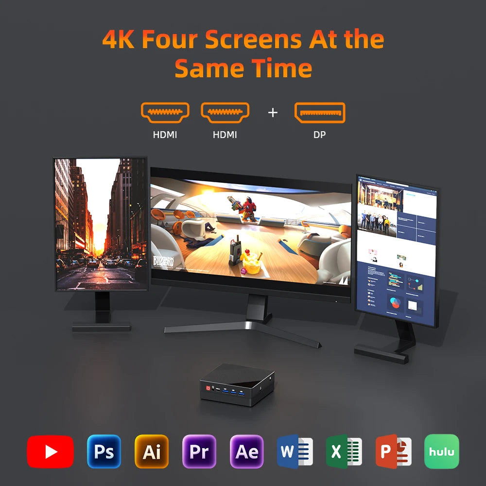 TexHoo Mini PC – AMD Ryzen 7 7730U / R5 4300U / R3 5300U, DDR4, Triple Display, Dual LAN, WiFi 5, BT 4.0