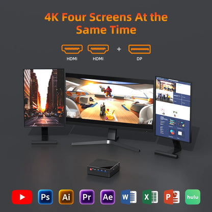 TexHoo Mini PC – AMD Ryzen 7 7730U / R5 4300U / R3 5300U, DDR4, Triple Display, Dual LAN, WiFi 5, BT 4.0