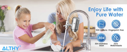 ALTHY Stainless Steel Faucet Water Filter – NSF Certified, Reduces Lead, Chlorine & Bad Taste