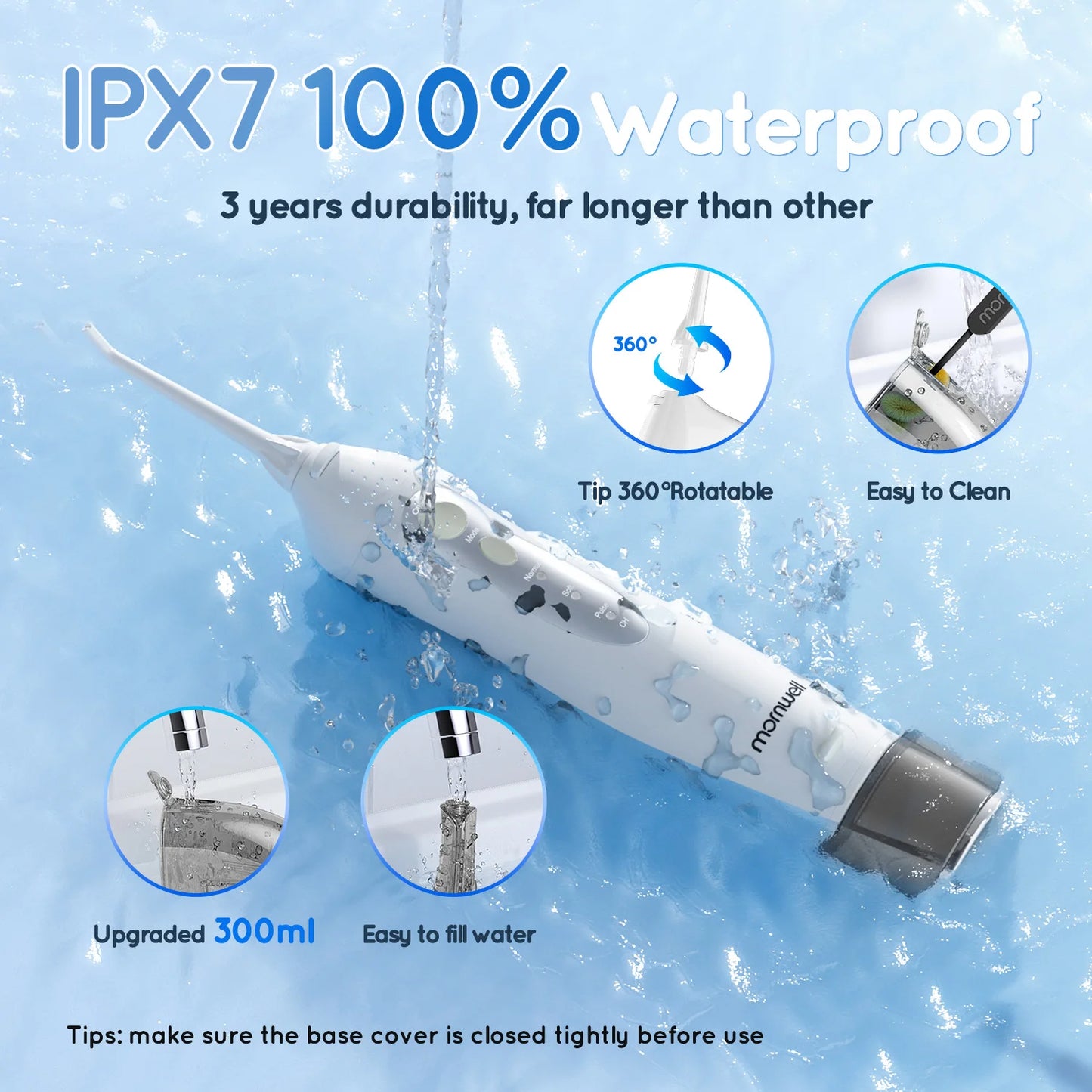 Mornwell D52 Cordless Water Flosser – 4 Jets, 3 Modes, IPX7 Waterproof