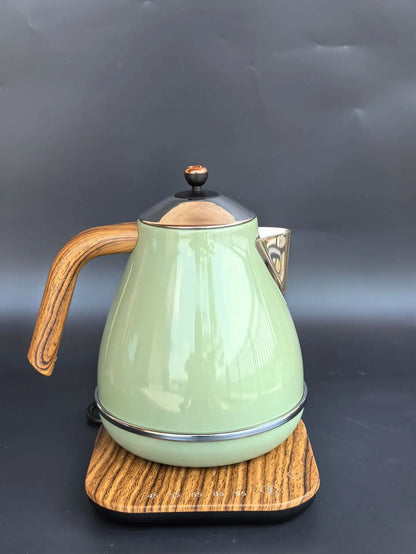 Vintage Wooden Grain Electric Kettle – 1.7L, 304 Stainless Steel, Temperature Control, 220V