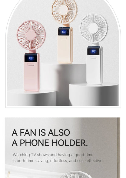 WO.Poblwc Handheld Mini Fan – 1800mAh Foldable, 5-Speed USB Rechargeable, Neck Hanging, Phone Stand, for Home & Outdoor